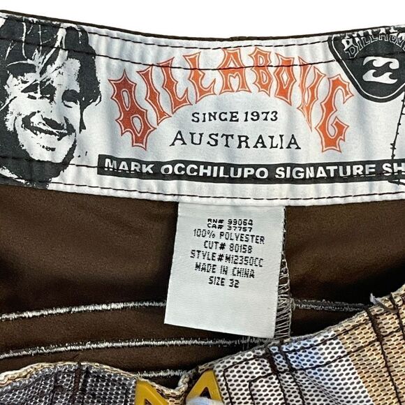 Billabong Mens Mark Occhilupo Signature Boardshorts Checkered Brown Size 32 - Picture 3 of 7